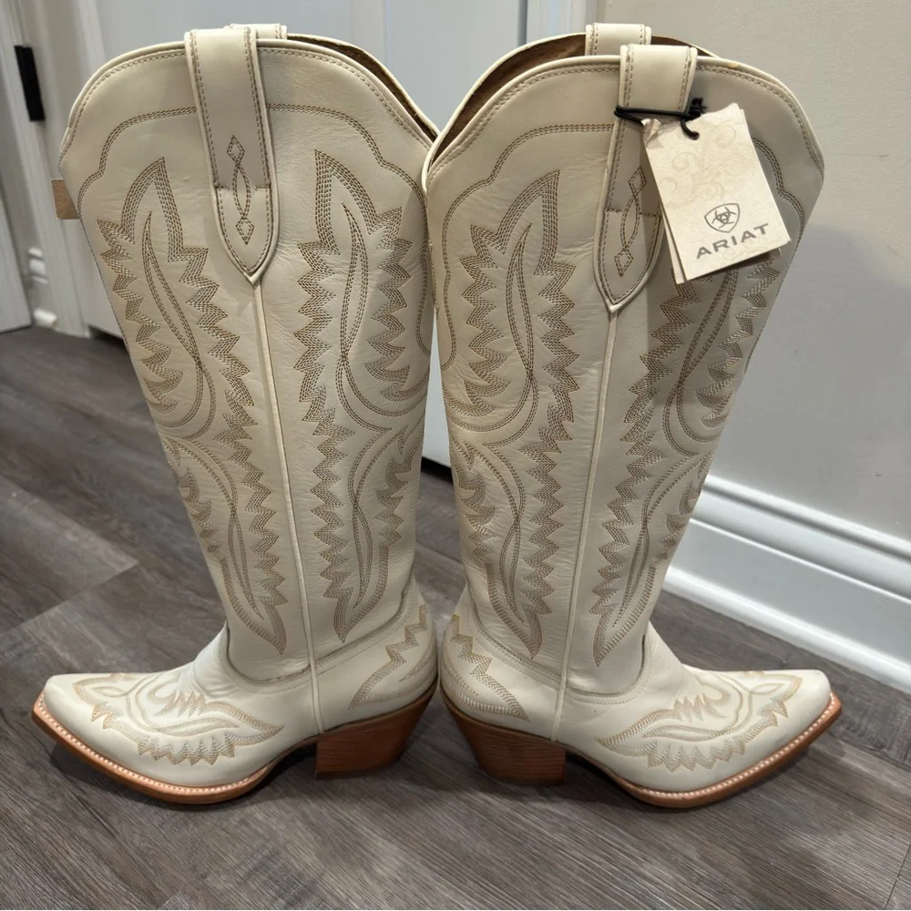 Ariat Casanova Tall Blanco White Leather Cowboy Western Heeled Boots - Picture 7 of 12